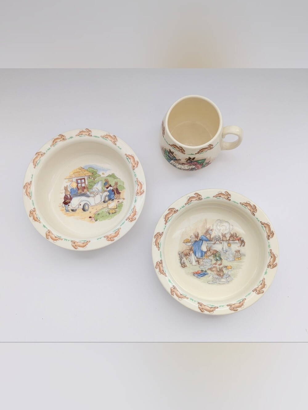 Royal Doulton Bunnykins Bone-China Pieces - 2 Bowls & 1 Cup